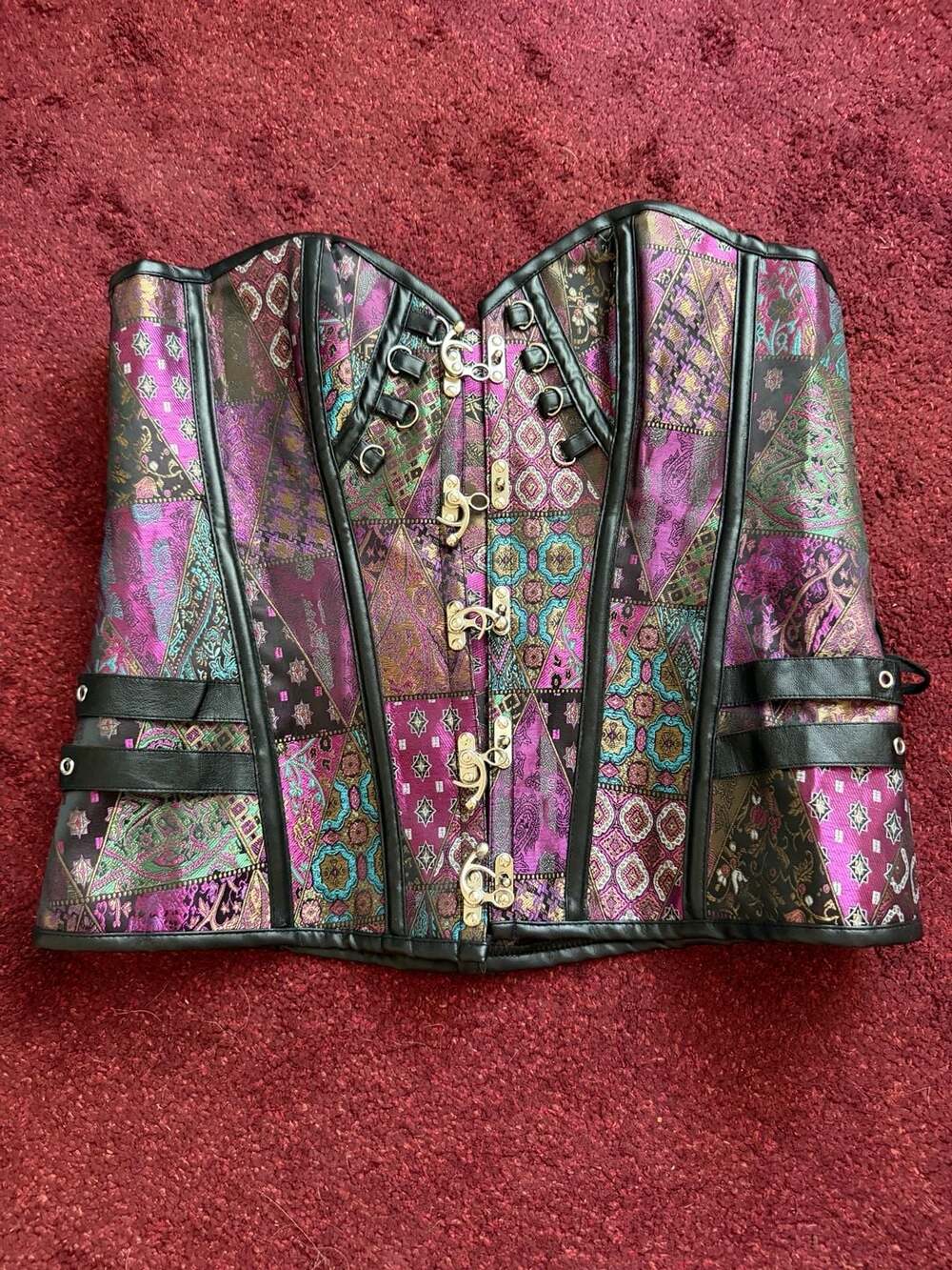 Colourful Brocade Overbust Corset with Elegant Steampunk Details